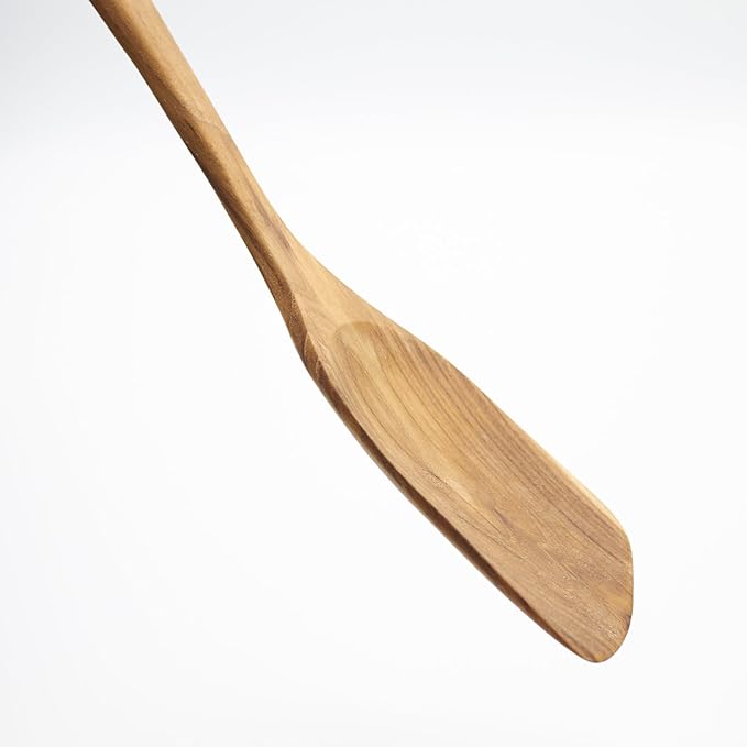 FAAY 13.5" Right-Hand Teak Spatula for Wok - Extra Wide 3.15" Head, Thin Edge Turner for Nonstick Pans, Coconut Oil Finish, Thai Handcrafted Wood - Image 2