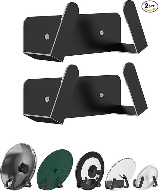 Pot Lid Organizer, 2 Pack Lid Holders Inside Cabinet, Wall Mount Rack Fit for Cutting Board, Fixed by Adhesive or Screw (Black) by NOTMBESTM