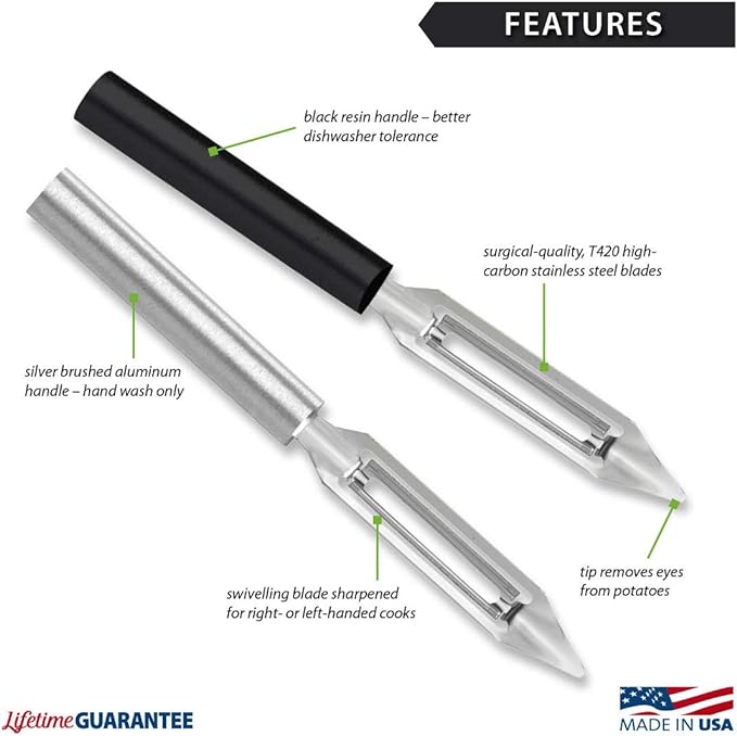 Rada Cutlery Vegetable Peeler (W232), 1.75" Stainless Steel Swiveling Blade, Black Handle, Pack of 6 - Image 2