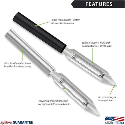 Rada Cutlery Vegetable Peeler (W232), 1.75" Stainless Steel Swiveling Blade, Black Handle, Pack of 2 - Image 2