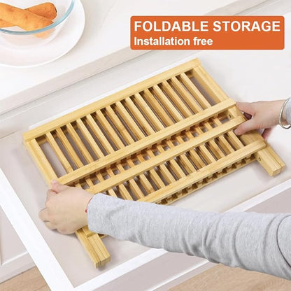 KKTONER Bamboo Dish Drying Rack 2 Tier Foldable Plate Organizer Collapsible Plate Organizer Holder for Kitchen Countertop (Natural) - Image 6