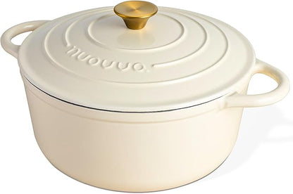 Nuovva Enamelled Cast Iron Dutch Oven Pot with Lid – 6.4 Quart Non Stick Casserole Pot – Heavy Duty & Oven Safe up to 500° F for Bread Baking, Braising, Stews, Roasting – 28cm Cream by Nuovva