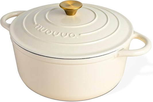 Nuovva Enamelled Cast Iron Dutch Oven Pot with Lid – 6.4 Quart Non Stick Casserole Pot – Heavy Duty & Oven Safe up to 500° F for Bread Baking, Braising, Stews, Roasting – 28cm Cream by Nuovva