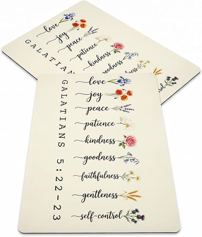 2 Pack Fruit of the Spirit Dish Drying Mats, 16"x12" Absorbent Microfiber Coffee Bar Mat for Countertop, Non-Slip Backing, Galatians 5:22-23 Bible Verse Kitchen Decor, Christian Gift