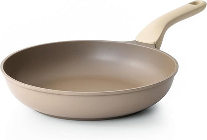PRICUSIS Nonstick Frying Pan, 8/10/12 Inch Skillet with Stay Cool Handle, Stain/Scratch/Crack Proof, Induction Compatible & Oven Safe, Dishwasher Safe, PFOA Free(10-Inch, Natural Linen)