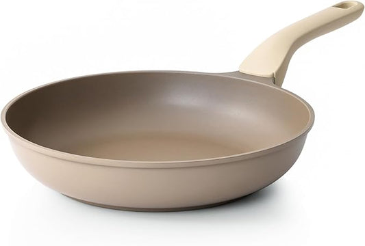 PRICUSIS Nonstick Frying Pan, 8/10/12 Inch Skillet with Stay Cool Handle, Stain/Scratch/Crack Proof, Induction Compatible & Oven Safe, Dishwasher Safe, PFOA Free(10-Inch, Natural Linen)