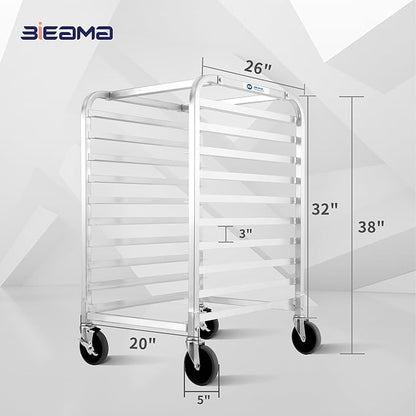 BIEAMA 10-Tier Sheet Pan Rack, NSF Bun Pan Rack, Aluminum Bakery Rack, Home Commercial Kitchen Bakery Cooling, 4 Wheels - Image 2