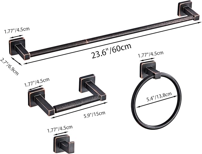 Bathroom Hardware Set 4 Pieces,Oil Rubbed Bronze Bathroom Accessories Set Stainless Steel Wall Mounted, Hand Towel Bar, Towel Ring, Robe Towel Hooks,Toilet Paper Holder,Towel Bar Set, 23.6 Inch - Image 6
