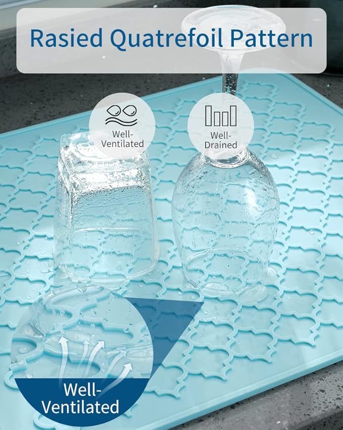AMOAMI-Dish Drying Mats for Kitchen Counter-Silicone Dish Drying Mat-Kitchen Dish Drying Pad Heat Resistant Mat-Kitchen Gadgets Kitchen Accessories Kitchen Small Appliances(16" x 18",LIGHT BLUE) - Image 4