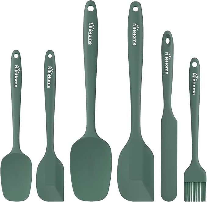 NileHome Silicone Spatula Set, 6 Pieces Food Grade Kitchen Utensils with Silicone Brush Heat Resistant Dishwasher Safe BPA-Free Rubber Spatula for Scraping, Baking, Cooking, Mixing-Green by NileHome