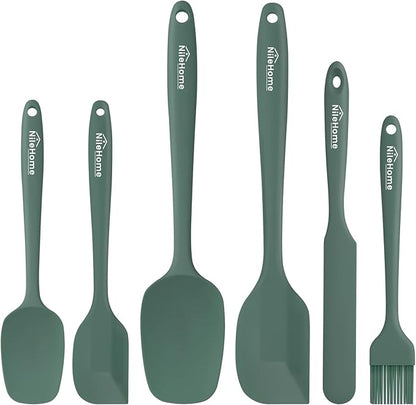 NileHome Silicone Spatula Set, 6 Pieces Food Grade Kitchen Utensils with Silicone Brush Heat Resistant Dishwasher Safe BPA-Free Rubber Spatula for Scraping, Baking, Cooking, Mixing-Green by NileHome