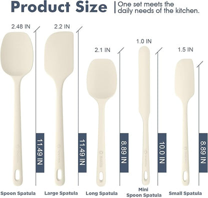 ChefAide 5 Pieces Silicone Spatula Set, Food Grade Rubber Spatula, Upgrade Strong Handle with Ergonomic Grip, Heat Resistant Up to 600°F for Nonstick Cookware, Cooking - Image 2