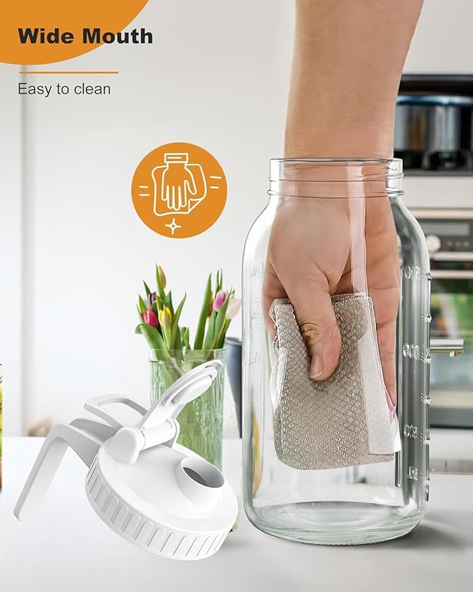 64oz Glass Pitcher, 2 Quart Mason Jar Pitcher with Lid and Spout | Wide Mouth | Airtight | Leakproof | Glass Water Jug for Juice, Sun Iced Tea, Cold Brew Coffee, Milk Storage, White - Image 5