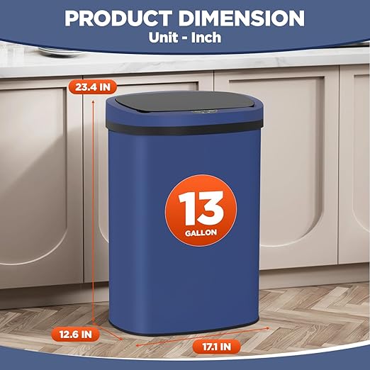 PayLessHere | 13 Gallon Stainless Steel Trash Can | Deep Blue | Automatic Touchless Lid with Motion Sensor | Kitchen Garbage Can with Waterproof Design | for Home, Office, Bathroom | Pack of 1 - Image 7