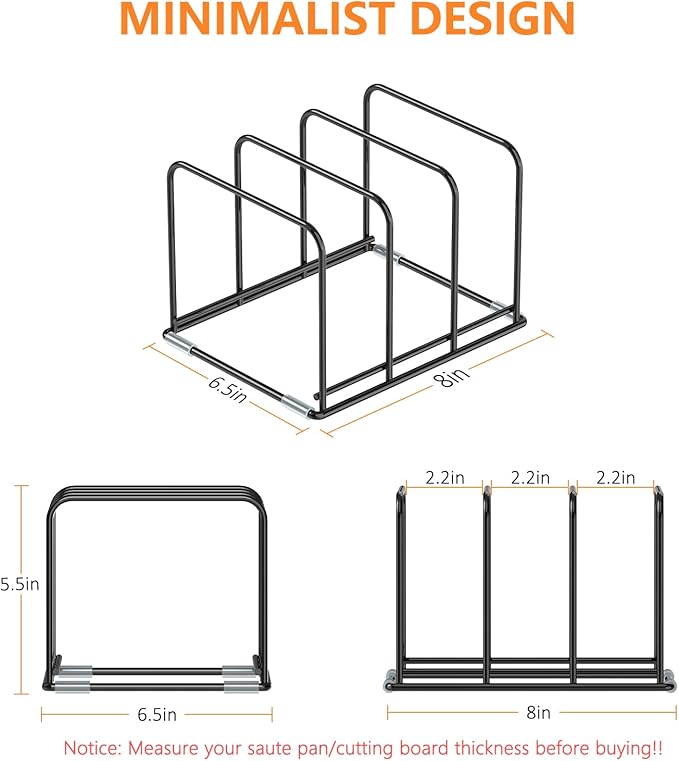 KORRTFID Kitchen Cabinet Organizer, 2PCS Steel Cookware Holder, Divided Holder with 3 Slots for Skillets Baking Tray and Chopping Board Rack - Pan Holder Storage (2.2 Inch Width Slots) - Image 2
