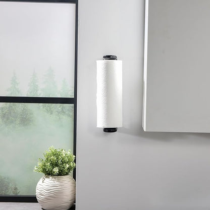 simpletome Paper Towel Holder Under Cabinet or Wall Mount ONE Hand Operation Tension Arm Kitchen Roll Holder (Black, for 24-28cm/9.4-11inches roll)