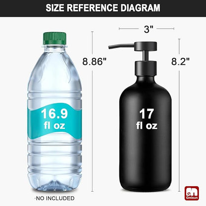 GMISUN Black Soap Dispenser, 2 Pack Matte Black Hand Soap Dispensers for Bathroom, 17 Fl Oz Glass Dish Soap Dispenser for Kitchen with Stainless Steel Pump, Modern Liquid Soap Bottle Set - Image 2