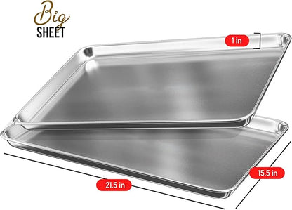 Eatex Aluminum Baking Sheet Set, 2 Pack Cookie Sheet Set, 21” x 15” Large Baking Pan Set, Cookie Sheets for Baking Nonstick, Baking Pans Set, Steel Baking Sheets for Oven, Big Sheet Pans for Baking - Image 2