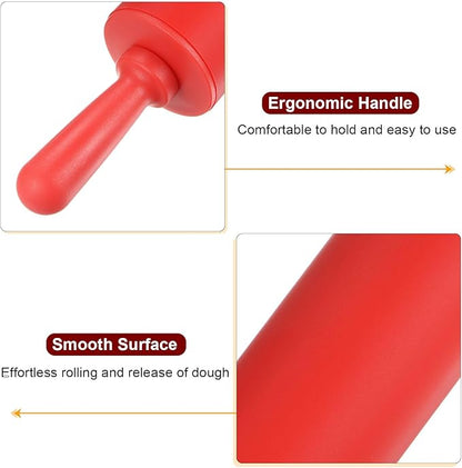 HARFINGTON Silicone Rolling Pins for Baking 12 Inch Non Stick Rolling Pin Small Roller Playdough Rolling Pins for Dough Pizza Pastry Fondant Kitchen, Red