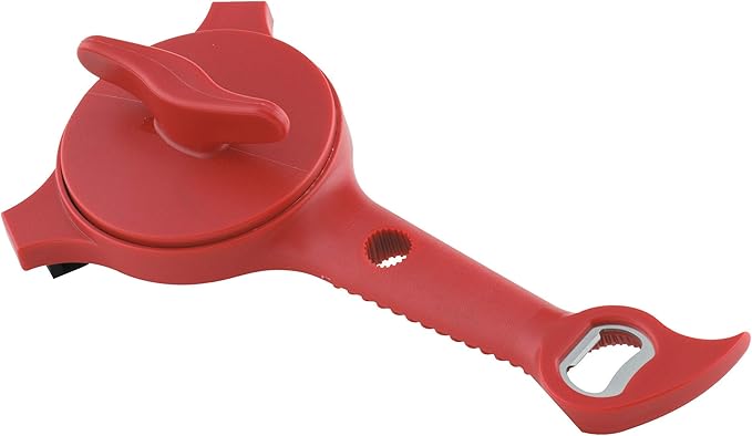 Kuhn Rikon 5-in-1 Multi-Purpose Strain-Free Opener for Jars, Bottles and Ring-Pull Cans, 5 x 10 x 2.25 inches, Red by KuhnRikon