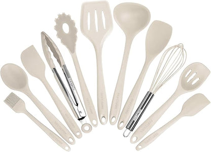 Kitchen Utensil Set - 11 Cooking Utensils - Colorful Silicone Kitchen Utensils - Nonstick Cookware with Spatula Set - Colored Best Kitchen Tools Kitchen Gadgets (Khaki) by BESTZMWK
