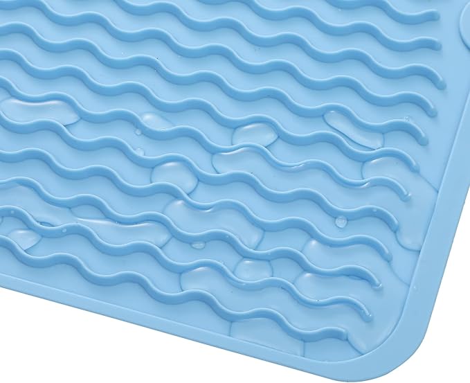 MicoYang Silicone Dish Drying Mat for Multiple Usage,Easy clean,Eco-friendly,Heat-resistant Silicone Mat for Kitchen Counter or Sink,Refrigerator or Drawer liner Light Blue M 12 inches x 12 inches - Image 9