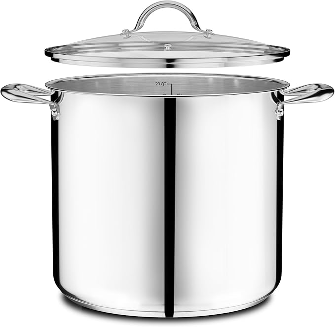 Stainless Steel Stockpot with Tempered Glass Lid 20 Quart, Durable 18/0 Stainless Steel, Impact-Bonded Base for Even Heating, Riveted Handles, Oven & All Stove Compatible, Safe Up To 500°F (260°C) - Image 10