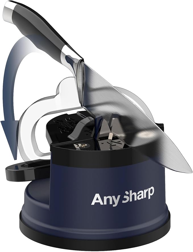 AnySharp – Editions – Hands Free Knife Sharpener - Easy to Use Sharpening Tool with PowerGrip Suction Base and 20-Degree Pre-Set Angle - for All Knives: Chef's, Serrated, and Hardened Steel - Navy - Image 2