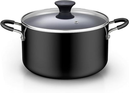 Cook N Home Nonstick Stockpot with Lid 6-QT, Professional Deep Cooking Pot Cookware Casserole with Glass Lid, Black by CookNHome