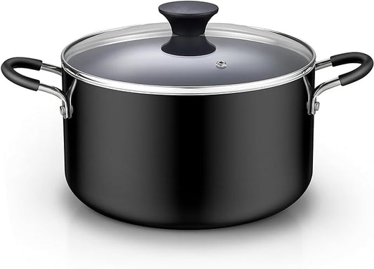 Cook N Home Nonstick Stockpot with Lid 6-QT, Professional Deep Cooking Pot Cookware Casserole with Glass Lid, Black by CookNHome