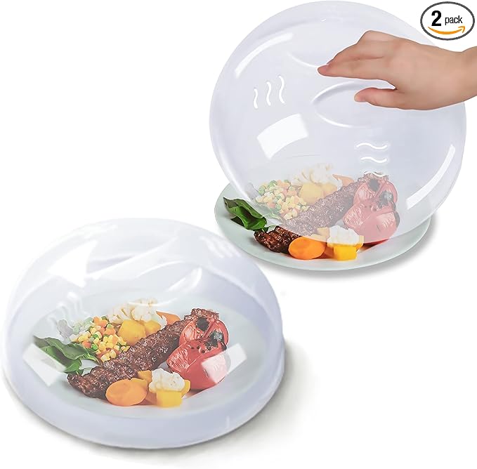 Microwave Cover for Food 2PCS Microwave Splatter Cover Large Microwave Plate Food Cover With Easy Grip Handle Anti-Splatter Lid With Enlarge Steam Vents,11.5 Inch,BPA Free & Dishwasher Safe 2-PCS by Tusjiain