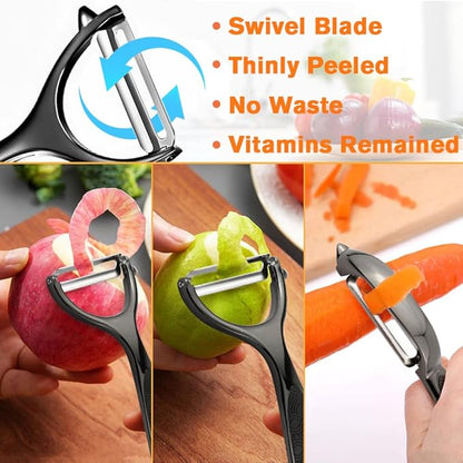 Vegetable Peeler, Potato Peelers for Kitchen Stainless Steel Multi-function Set Fruit Peeler For Kitchen and Household Tools Y & I Shape Swivel Blades with ​2 Orange Citrus Peelers(Black) - Image 5