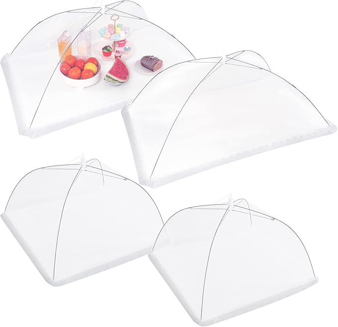 JULBEAR 4 Pcs Large and Tall Mesh Food Cover Tent Umbrella Food Screen Covers for Outside Pop-up Mesh Reusable Food Nets for Parties Picnics Outdoor BBQs Collapsible (2 Pcs 32"x24", 2 Pcs 17"x17") by JULBEAR