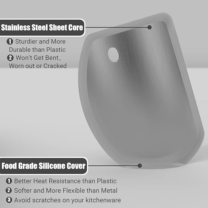 Sapid Flexible Curved Edge Silicone Bowl Scraper(5.98"x4.3"), Food Grade Dough Scraper for Baking Sourdough Bread, Cake, Multipurpose Kitchen Dish Scrapers, Easy to Clean (1, Gray) - Image 2