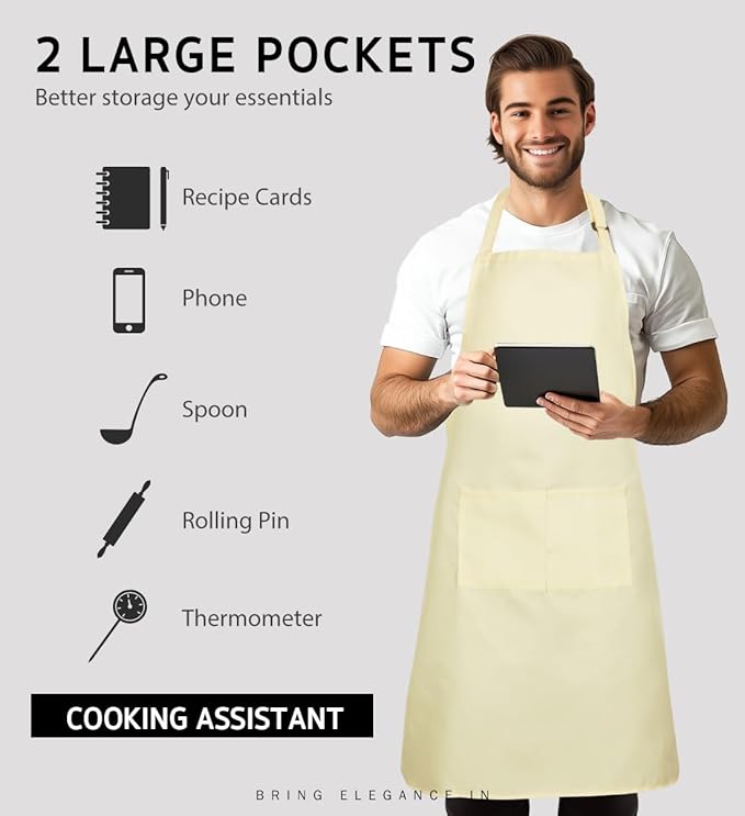 Syntus Apron for Men Women, Adjustable Cooking Kitchen Chef Aprons with 2 Pockets, Cotton/Polycotton/Polyester - Image 3