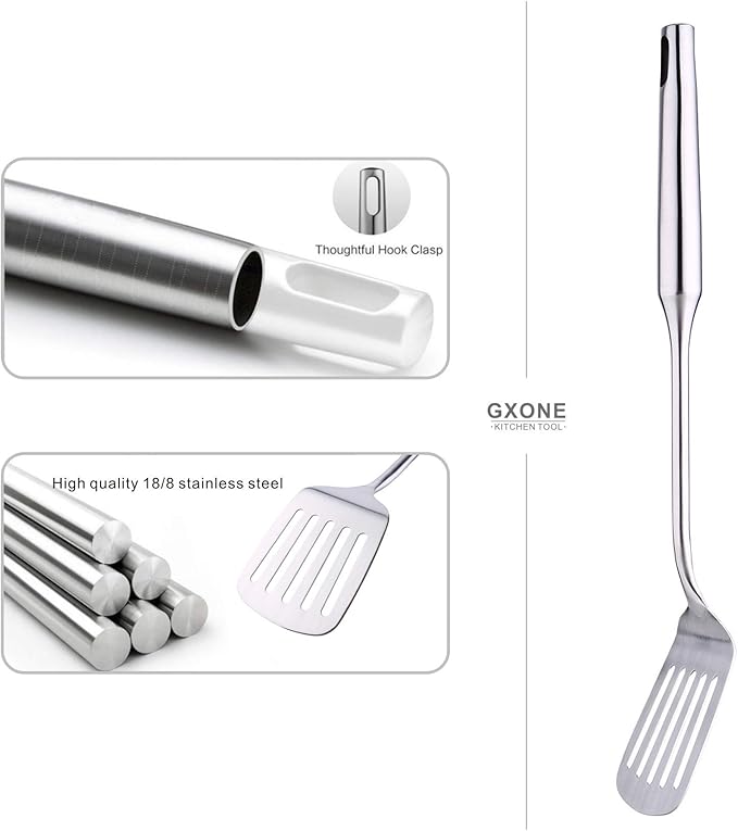 Stainless Steel Slotted Spatula,Cooking Utensil For Kitchen Use With Hollow Handle,Silver/14.9Inch - Image 3