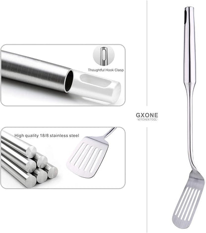 Stainless Steel Slotted Spatula,Cooking Utensil For Kitchen Use With Hollow Handle,Silver/14.9Inch - Image 3
