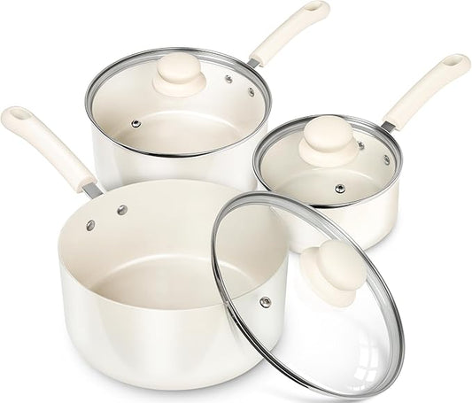MICHELANGELO Nonstick Saucepan with Lid, Ceramic Sauce Pan Sets, Easy to Clean Sauce Pans, Multi-Purpose Cooking Pots, 1QT & 2QT & 3QT, White by Michelangelo