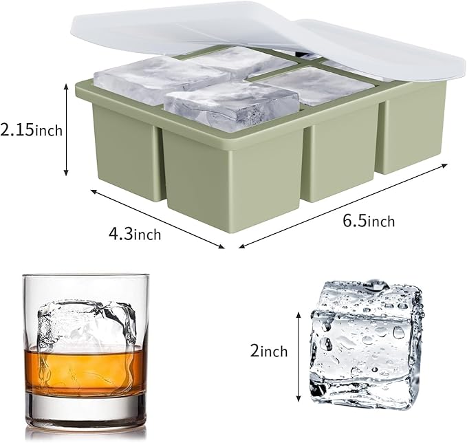 Large Ice Cube Tray for Whiskey: FDDBI Silicone Ice Cube Trays with Lid - 2Pack Big Square Old Fashioned Ice Cube Maker for Cocktail - 2inch Huge Cubed Ice Trays for Whisky - Image 5