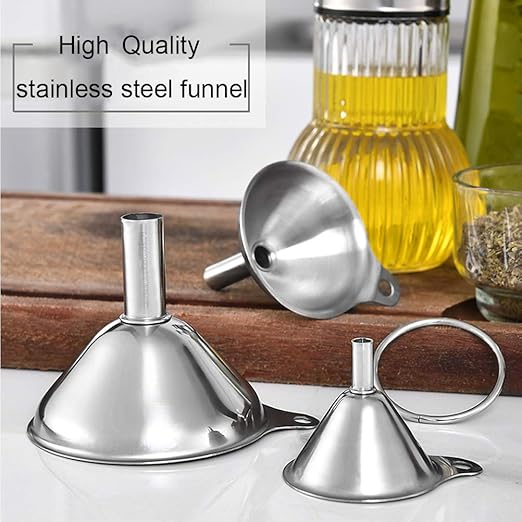 Metal Stainless Steel Funnel, Large Medium Small Funnel Set of 3, Food Grade Mini Kitchen Funnels for Transferring Essential Oils, Liquid, Fluid, Small Funnels for Filling Bottles Flask Cooking - Image 3