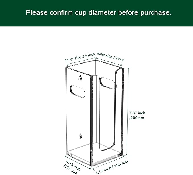 Disposable Coffee Cup Dispenser with Handles, Countertop or Wall Mount Hot/Cold Drink Cup and Lid Holder - Bathroom/Kitchen/Office Acrylic Cup Lid Storage Organizer (1 Compartment, Clear)