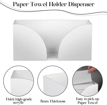 4Pack White Paper Towel Dispenser Countertop Acrylic Paper Towel Holder for Bathroom Folded Paper Towel Dispenser Clear Trifold Napkin Holder for Z-fold, C-fold, MultiFold Trifold