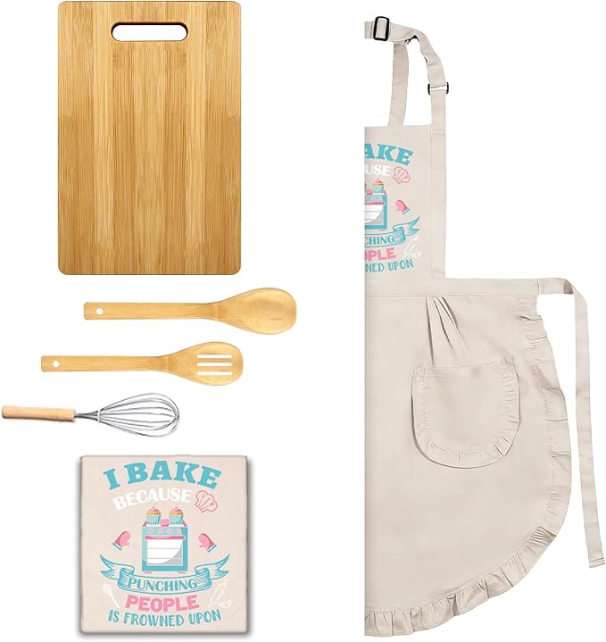 Baking Gifts, Baking Aprons, Baking Apron for Women with Pocket, I Baking Because People is Frowned Aprons, Kitchen Cooking Apron for Women Mom Family Mother's Day Thanksgiving - Image 8