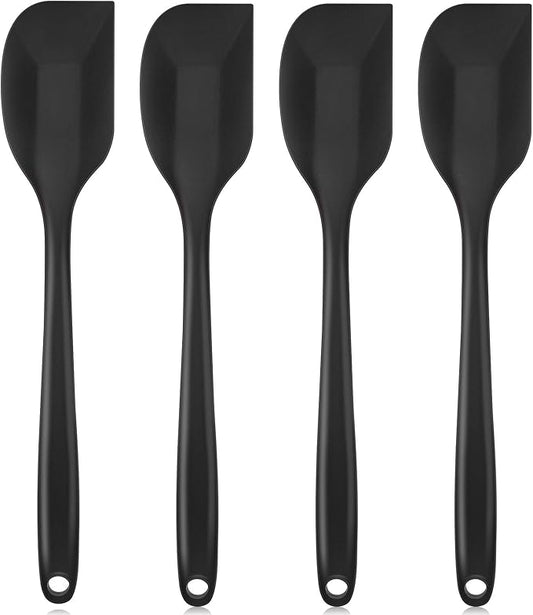 Shappy 4 Pieces Silicone Cooking Spoons 10.6 Inch Heat Resistant Kitchen Spoons for Mixing, Serving and Stirring Upgrade Large Non Stick Basting Utensils, Dishwasher Safe(Scrapers,Black) by Shappy