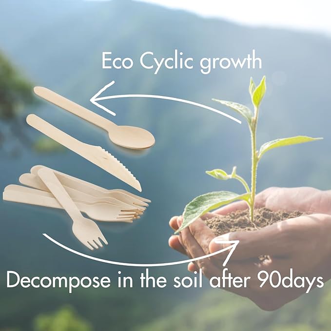 Compostable Wooden Utensils Set - 500 Pieces Disposable Wood Cutlery (200 Spoons, 200 Forks,100 Knives)-Bamboo Utensils And Plastic Silverware Alternative, Heavy Duty Utensils For Party - Image 5