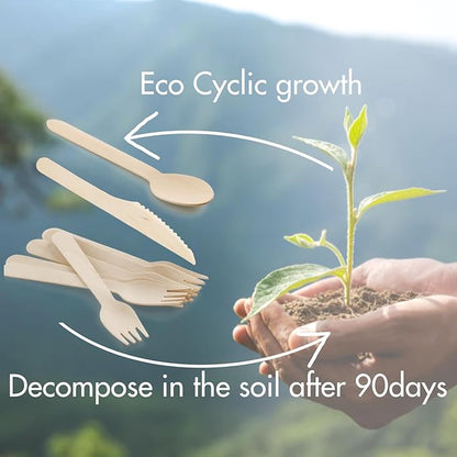 Compostable Wooden Utensils Set - 500 Pieces Disposable Wood Cutlery (200 Spoons, 200 Forks,100 Knives)-Bamboo Utensils And Plastic Silverware Alternative, Heavy Duty Utensils For Party - Image 5