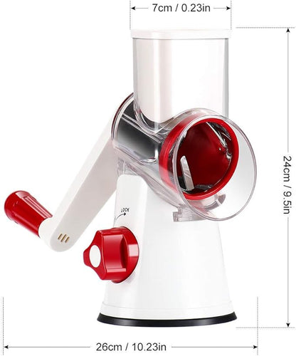 Ourokhome Rotary Cheese Grater Hand Crank, Kitchen Shredder Speed Mandolin Slicer Nuts Grinder with Handle and Drum Blades for Cheese, Vegetable, Chocolate, Potato, Carrot, 3 Blades, White Red - Image 7