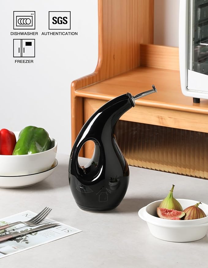 Sweejar Ceramic Olive Oil Dispenser Bottle, 24 Oz Opaque Cruet Protects EVOO Oil to Reduce Oxidation, Suitable for Storage Vinegar, Coffee Syrups, Liquids (Black) - Image 2