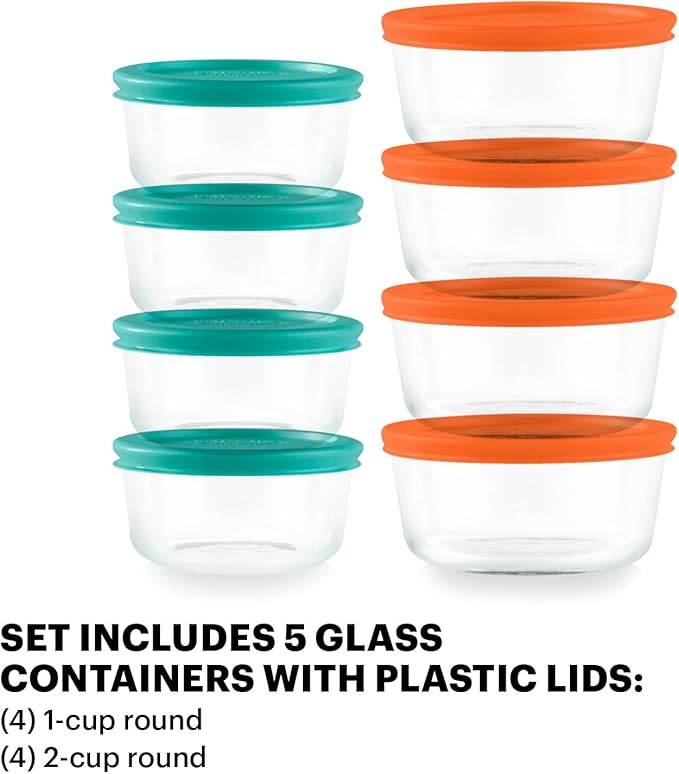 Pyrex Simply Store (8-Pack) Small Glass Food Storage Containers Set, (1 & 2 Cup) Meal Prep Containers With Plastic BPA-Free Lids, Dishwasher & Microwave Safe - Image 2