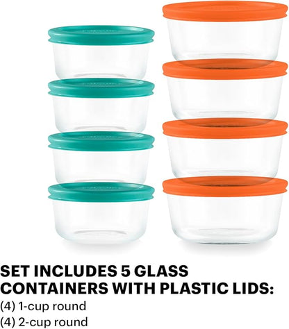 Pyrex Simply Store (8-Pack) Small Glass Food Storage Containers Set, (1 & 2 Cup) Meal Prep Containers With Plastic BPA-Free Lids, Dishwasher & Microwave Safe - Image 2